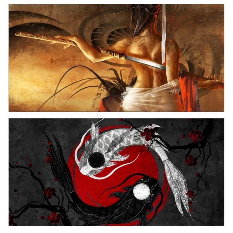 Woman Warrior and Yinyang Artwork Printed on Canvas