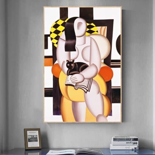 Woman with Cat by Fernand Leger Printed on Canvas