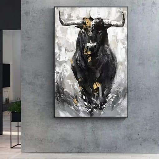 Black Bull Painting Printed on Canvas