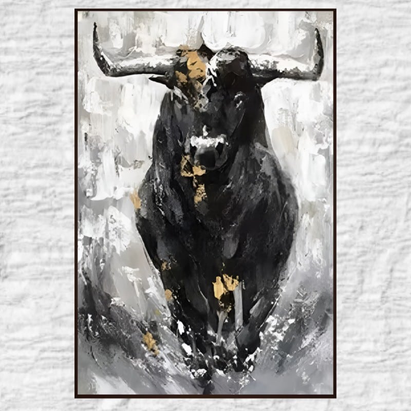 Black Bull Painting Printed on Canvas