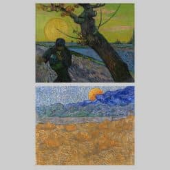 Setting Sun and Rising Moon by Vincent van Gogh Printed on Canvas
