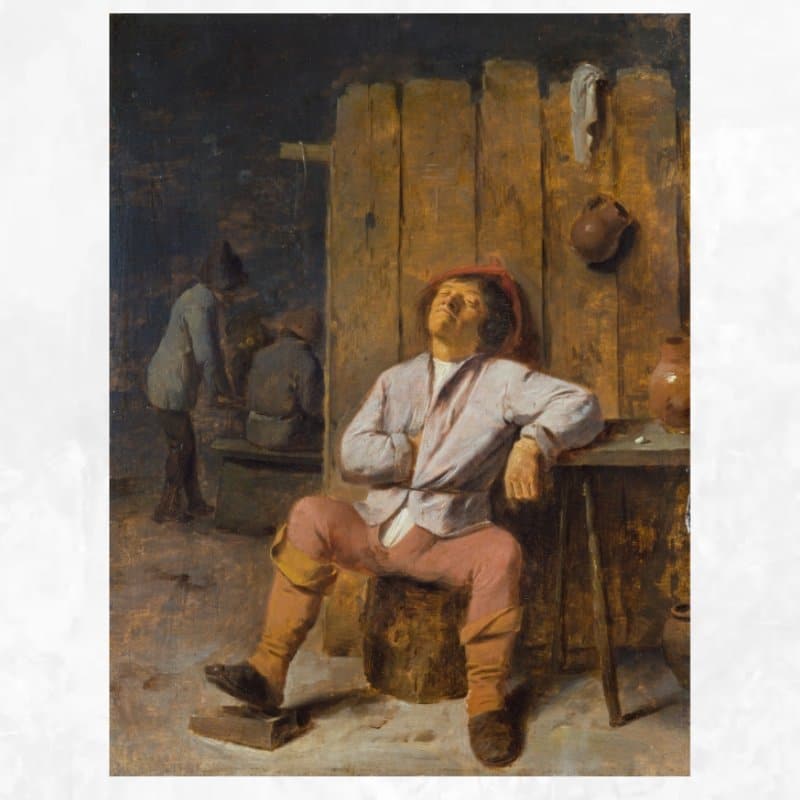 A Boor Asleep by Adriaen Brouwer Printed on Canvas