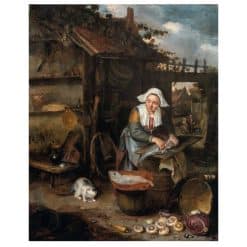A Housewife Cleaning Fish in a Courtyard by Hendrik Potuyl