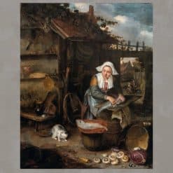 A Housewife Cleaning Fish in a Courtyard by Hendrik Potuyl