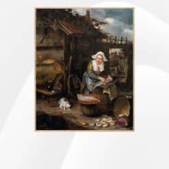 A Housewife Cleaning Fish in a Courtyard by Hendrik Potuyl