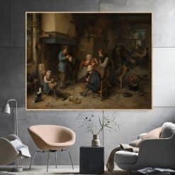 Adriaen van Ostade 1661 Peasants in an Interior Printed on Canvas