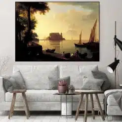Castel dell'Ovo by Antonie Sminck Pitloo Printed on Canvas